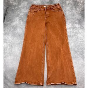 Cleo + Wolf Jeans Women 29W x 30L‎ Orange Brown High Rise Loose Skater Wide Leg